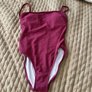 New Raspberry Coulis Square Neck Tummy Control One Piece Swimsuit